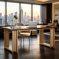Bureau d'ordinateur en bois rustique brun de 63 pouces, grand bureau d'écriture en bois avec pieds en U pour la maison ou le bureau