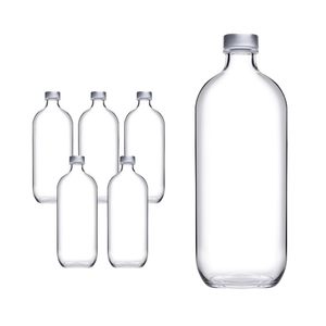 Clear Glass Bottles 1 Liter <b>Screw</b> Cap Hermetic Seal Elegant Design Drinkware <b>Set</b> of 6 - Product Image 1