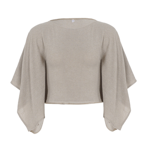 Haut tricoté à manches chauve-souris de couleur unie, coupe ample, style décontracté et confortable pour femme - Product Image 6