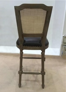 Tabouret haut moderne en cuir noir avec cadre en bois massif et dossier en rotin Chaise de salle à manger haute pour meubles de maison - Product Image 2