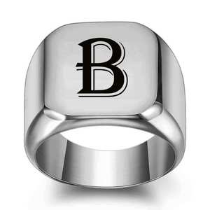 Anillo Cuadrado de Acero Inoxidable de 18 mm con Letra A Grabada con Láser, Joyería de Moda Unisex, Regalo - Product Image 2