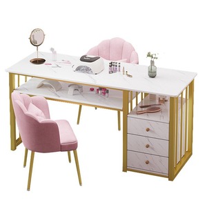 Mesa pequeña de doble capa para decoración de uñas, silla de tienda de pata de gallo con corazón para niñas, mesa de maquillaje <span class=keywords><strong>Rectangular</strong></span> moderna, apartamentos pequeños de Metal - Product Image 1
