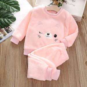 <span class=keywords><strong>Pigiama</strong></span> in flanella di cotone con cartoni animati per bambini e bambine, in pile corallo ispessito, a maniche lunghe, adorabile set due pezzi con design a <span class=keywords><strong>gatto</strong></span> - Product Image 2