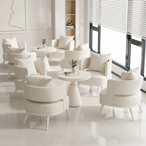 طاولة مفاوضات بيضاء نقية على شكل كريم للاستقبال ، مجموعة كراسي بسيطة للمنازل والفنادق ، مبيعات الاجتماعات والمكاتب ، طاولة صغيرة للقطط - Product Image 4