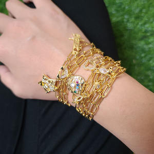 BC1280-pulsera de cadena con Clip de papel, chapado en oro, con circonita, estrella, Luna y Estrella, Hamsa - Product Image 6