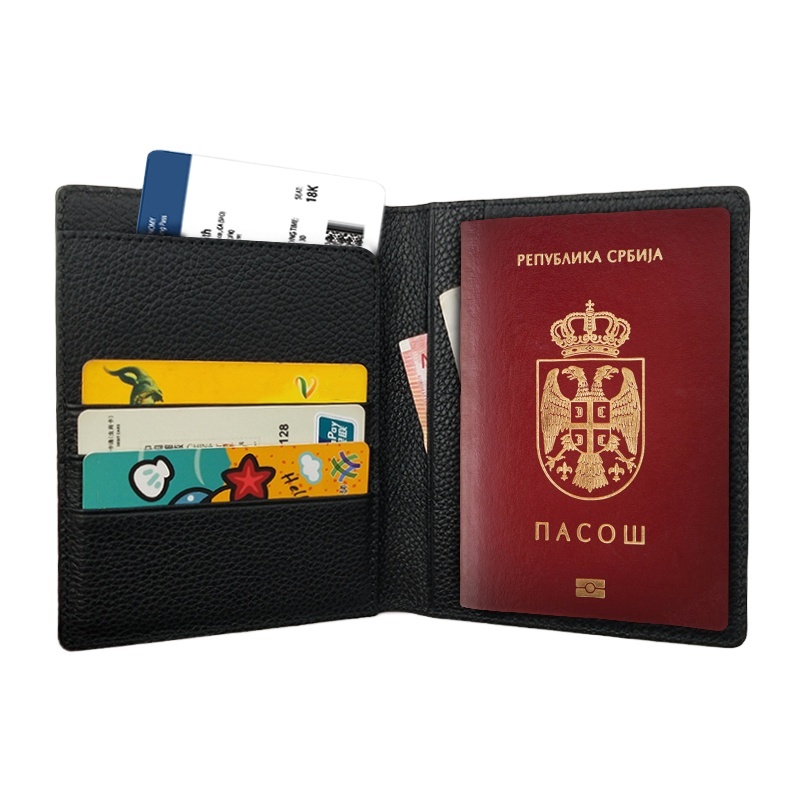 Business Pebble Grain Genuine Leather Custom Passport Holder Customize Vaccine Card holder Wallet Cover