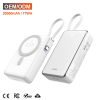 LDNIO PQ51 20000mAh Power Bank Slim Travel Portable Charger 15W Chargeur sans fil magnétique avec câble bidirectionnel intégré 45W
