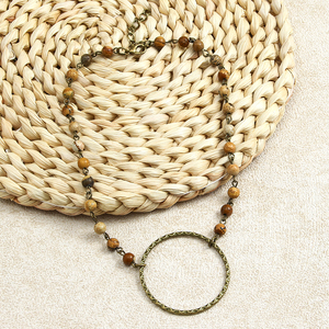 Nueva joyería personalizada Retro étnica para mujer, cadena de <span class=keywords><strong>Rosario</strong></span> de piedra Natural, anillo grande, collar gargantilla corta con abalorio circular de bronce antiguo - Product Image 2