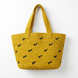 Bolso de Hombro Bohemio de Paja Tejida Ecológico con Parte Superior Abierta, Patrón Geométrico, Asa Única, para Playa, Compras y Viajes de Verano - Product Image 1