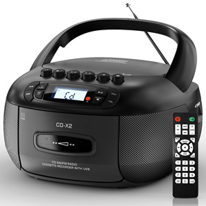 Boombox portable avec lecteur de cassettes, lecteur MP3 BT USB, télécommande, radio AM FM, pour la maison, la cuisine, ou comme cadeau - Product Image 1