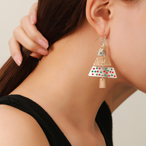 Pendientes colgantes con forma de árbol de Navidad, joyería geométrica de aleación para fiesta, cadena plateada D1450 - Product Image 2