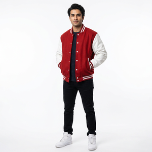Red <b>White</b> Letterman Varsity <b>Jacket</b> Wool Body Leather Sleeves Custom Design CollegeBaseballjacket for <b>men</b> - Product Image 1