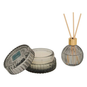 ชุดเทียนหอมและน้ำหอมปรับอากาศกลิ่นอูด 2 ชิ้น ในขวดแก้วสีเทา - Product Image 1