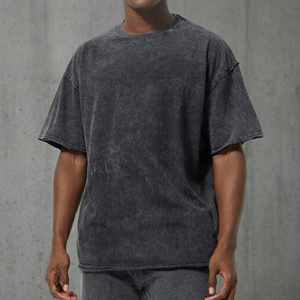 T-shirts tendance vintage délavés imprimés à bords bruts, sur mesure, 100 % coton, pour hommes, délavage à l'acide, écologiques, coupe épaules tombantes - Product Image 2