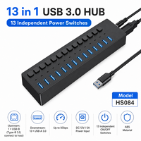 Hub USB 3.0 de 13 Puertos con Alimentación, 5Gbps, 13 Puertos USB-A, Interruptores de Encendido Individuales, Material ABS, en Stock, Garantía de 12 Meses