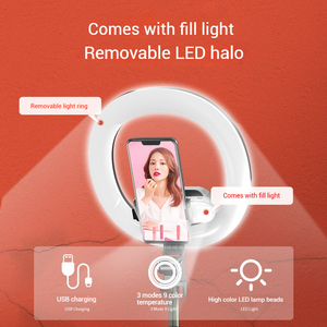 Ringlamp Multifunctionele Draadloze Led Dubbele Vulling Licht Vlog Kit Live Statief Telefoon Mini Desktop Verstelbare 360 Selfiestick - Product Image 6