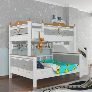 Harga grosir tempat tidur anak kayu untuk furnitur kamar tidur anak laki-laki dengan lemari 3 pintu dan tempat tidur susun putih anak-anak
