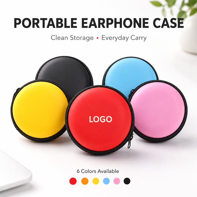 Custom Logo Portable Accessories Travel Gift EVA Earphone Storage Case Round Hard Shell Organizer Bag for Earbuds Cable Charger