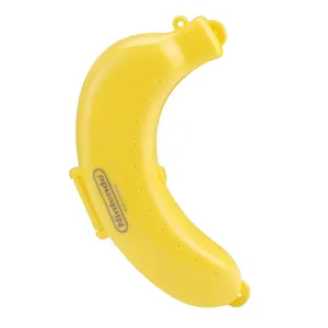 Caja de almacenamiento de plátano de plástico amarillo de grado alimenticio, personalizada, con tenedor