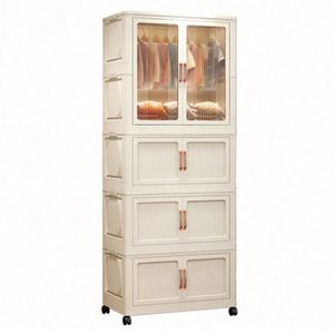 Armario de Almacenamiento Plegable Moderno Haogle, de Plástico, con Doble Puerta, Gran Capacidad, Sostenible, para Dormitorio Infantil, con Ruedas, Venta al Por Mayor - Product Image 1
