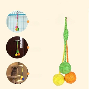 Wholesale Funny Hangable Sisal Ball Set Colorful Ball Cat Toy <b>Bite</b>-resistant Cat Sounds Teasing Cats Hanging Ball Toy - Product Image 1
