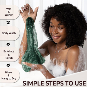 Custom Logo Nylon Shower Genuine African Exfoliating Net <strong>Sponge</strong> <strong>Bath</strong> <strong>Sponge</strong> with Knots Ropes Back Scrubber Exfoliation Washcloth - Product Image 3