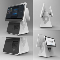 Terminal de point de vente tactile à double écran de 15,6 pouces, système d'exploitation Android, stockage 64 Go/128 Go/256 Go, système de caisse pour la vente au détail, montable au sol/mur