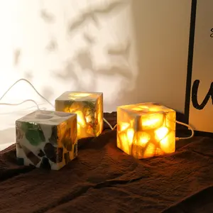 Natural Ore Polystone Fluorite Lamp Handmade Ornaments Bedside Ambient Light Crystal Mineral Night Light Customized Gifts