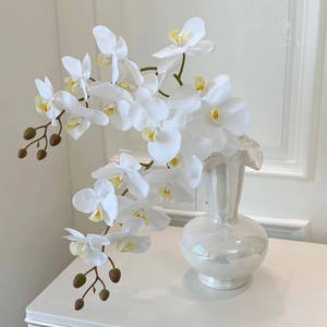 Orchidées blanches, 9 tiges <span class=keywords><strong>d</strong></span>'orchidées, fleurs artificielles, toucher réel, latex, branches <span class=keywords><strong>d</strong></span>'orchidées Phalaenopsis artificielles pour la <span class=keywords><strong>d</strong></span>écoration de table - Product Image 3