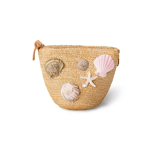 Borsa in Paglia Intrecciata Stile Conchiglia e Stella Marina 12x14cm Accessorio da Spiaggia per Bambini - Product Image 1