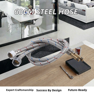 Moderne 60cm 304 En Acier Inoxydable Robinet De Toilette Chauffe-<span class=keywords><strong>Eau</strong></span> <span class=keywords><strong>Tuyau</strong></span> EPDM Connexion Souple Rouge Bleu Chaud Froid Salle De Bains Tuyaux De Plomberie - Product Image 3
