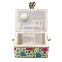Panier à couture en tissu vintage D&D, boîte de rangement pour kit de couture florale avec poignée et plateau, organisateur de travaux d'aiguille portable pour la maison