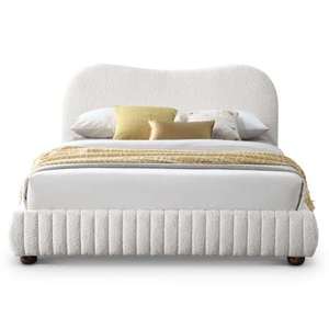 Modern Norme Boucle Upholstered Low Profile <b>Queen</b> <b>Size</b> Platform <b>Bed</b> in Cream for Bedroom - Product Image 6
