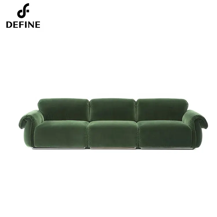 Italy big brand dark green velvet fabric 2 seater living room furniture sofa set for home use