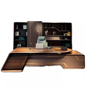 Escritorio Grande Moderno <span class=keywords><strong>de</strong></span> Lujo para Gerente o Abogado, Mesa <span class=keywords><strong>de</strong></span> Madera Maciza en Forma <span class=keywords><strong>de</strong></span> L con Escritorio Elevado y Cajonera - Product Image 5