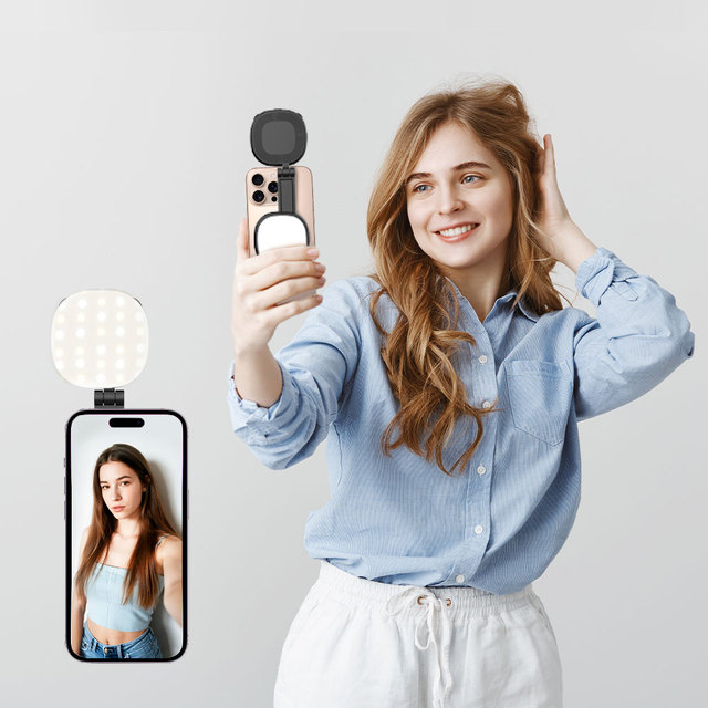 Mini Pocket Size LED Magnetic Selfie Light USB Rechargeable for iPhone Android Phones Dimmable Adjustable Phone Light