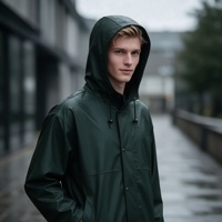 Vêtement de pluie unisexe pour adultes, léger, imperméable, en PU, avec capuche et fermeture à boutons pression, vente en gros sur mesure