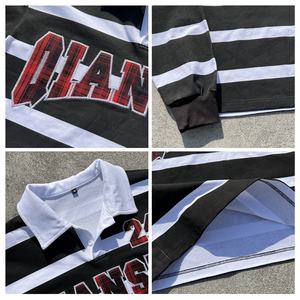 Wholesale Custom Embroidered Oversized <b>T</b>-<b>shirt</b> <b>Striped</b> <b>Long</b> <b>Sleeve</b> <b>T</b> <b>Shirt</b> Manufacturer Designer Button Up Polo <b>Shirts</b> For Men - Product Image 4