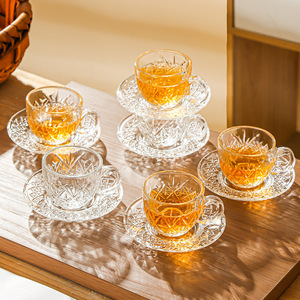 Ensemble tasse à café et soucoupe en verre transparent résistant à la chaleur avec poignée pour le thé de l'après-midi - Product Image 3