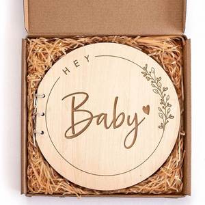 Libro de Mensajes Redondo de Madera de Tilo, Diseño Moderno, Hecho a Mano, Personalizable, para Regalo de Bautizo de Bebé y Decoración del Hogar - Product Image 1