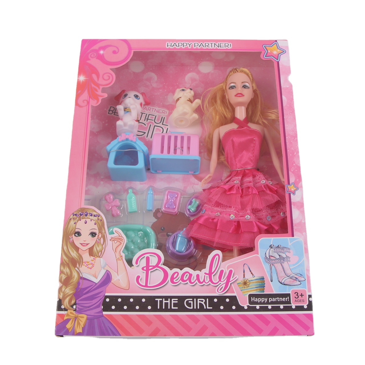 Детская большая коробка, праздничные подарки, прекрасная кукла, белоснежные игрушки, кукла