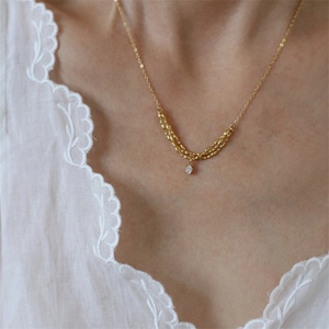 Collar de Cadena con Eslabones Delicados, Chapado en Oro, Acero Inoxidable, con Colgante de Zirconia, Gargantilla para Mujer - Product Image 6