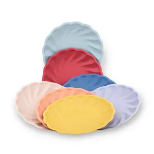 Reusable Biodegradable Color Plates Set Compostable 6 8 9 10 Inch Plates Tableware For Party