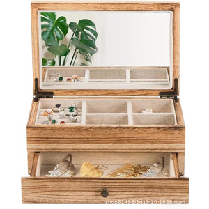 <b>Vintage</b> solid wood jewelry <b>box</b>, double-layer women's jewelry <b>box</b> with mirror and ring tray. - Product Image 5
