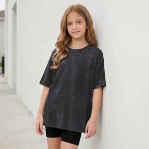 Camiseta Oversize para Niñas FOXA, Algodón, Verano, Manga Corta, Cuello Redondo, Estilo Básico Unisex para Niños, Lavado Ácido - Product Image 3