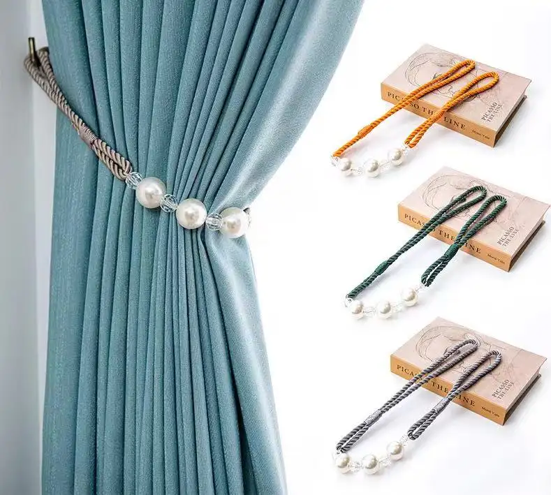 Bead Pearl Curtain Tieback Boho Curtain Tiebacks Curtain Holdbacks for Tie Backs with Hooks for Bedroom Wall Dining