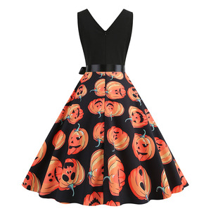 Abbigliamento <span class=keywords><strong>donna</strong></span> Halloween <span class=keywords><strong>donna</strong></span> senza maniche <span class=keywords><strong>zucca</strong></span> stampato Vintage <span class=keywords><strong>vestito</strong></span> retroanni '50 - Product Image 2