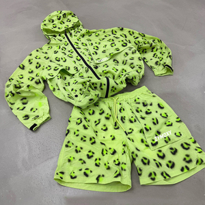 Custom Lightweight Polyester Pullover <b>Zip</b> <b>Up</b> <b>Jacket</b> Hoody And Nylon Shorts Windbreaker Set Digital Print Windbreaker Shorts Set - Product Image 1