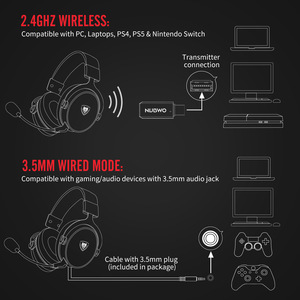 Casque de jeu sans fil NUBWO G07 avec mode double 2.4G + Bluetooth, micro détachable pour PC, PS5, Xbox, Switch et mobile - Product Image 3