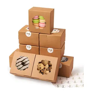 Cajas de galletas pequeñas personalizadas Cajas de dulces de panadería marrón con ventana para regalar rebanadas de pastel